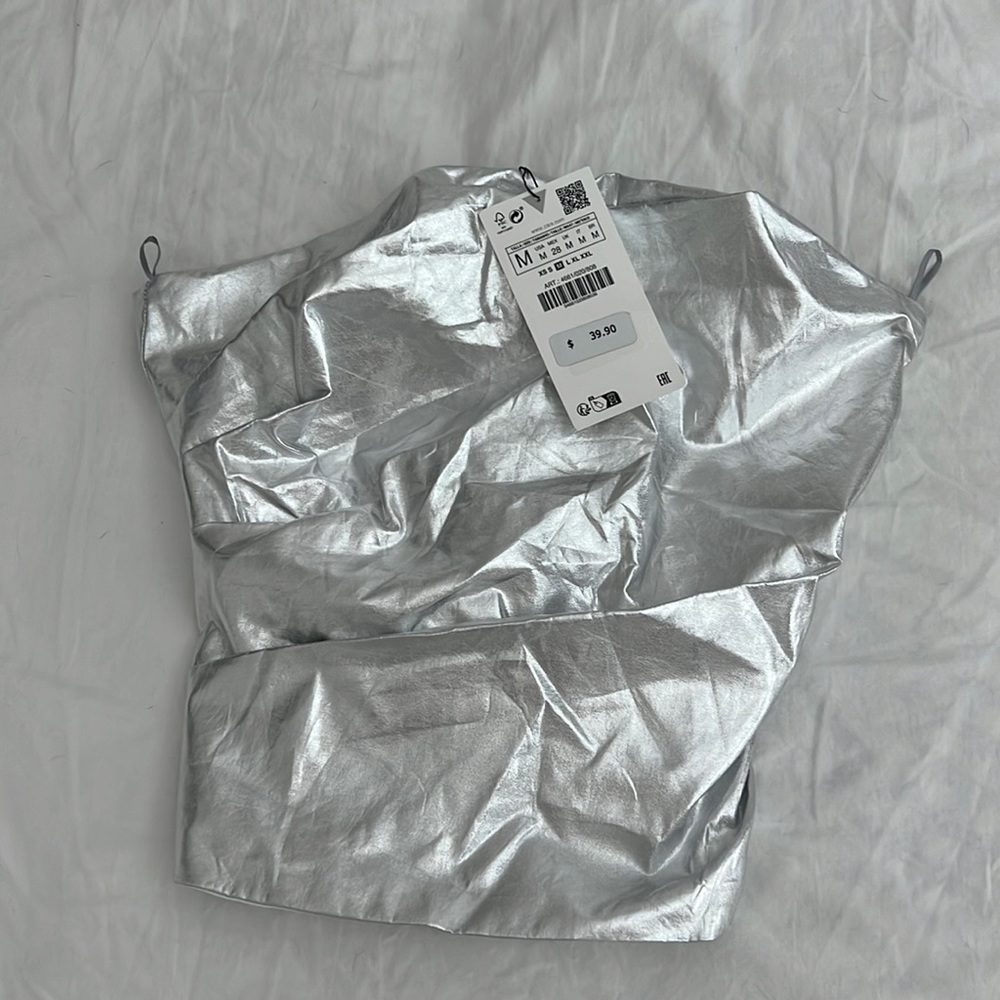 Zara silver strapless top NWT